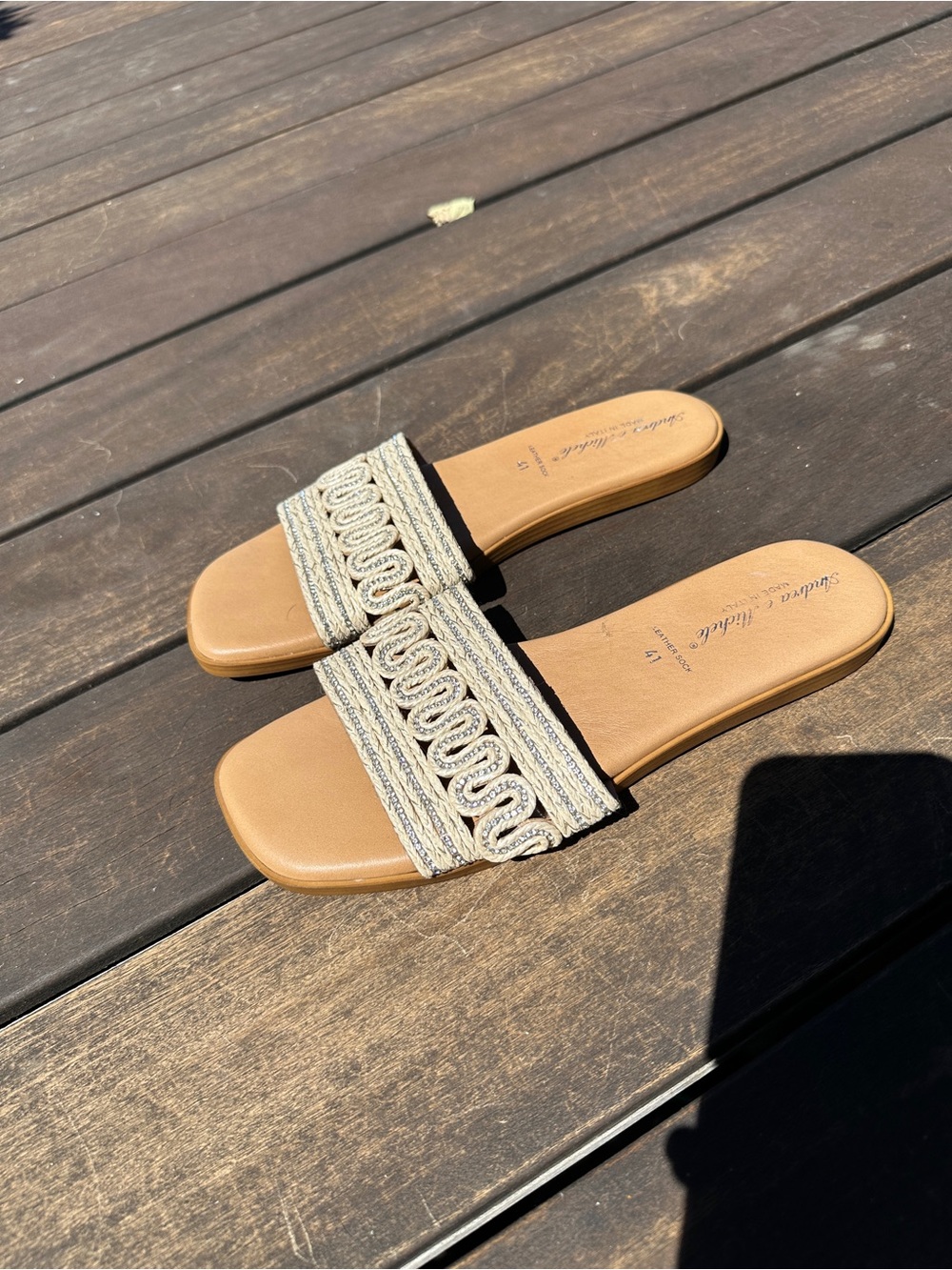 Andrea e Michele Made in Italy, Slide Sandals in cream with Braided Ivory Strap